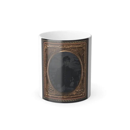 Unidentified Soldier in Union Sack Coat and Forage Cap in Front Painted Backdrop Showing Seascape (U.S. Civil War) Color Changing Coffee Mug 11oz-11oz-Go Mug Yourself
