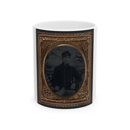 Unidentified Soldier In Union Sack Coat And Forage Cap In Front Painted Backdrop Showing Seascape (U.S. Civil War) White Coffee Mug-11oz-Go Mug Yourself