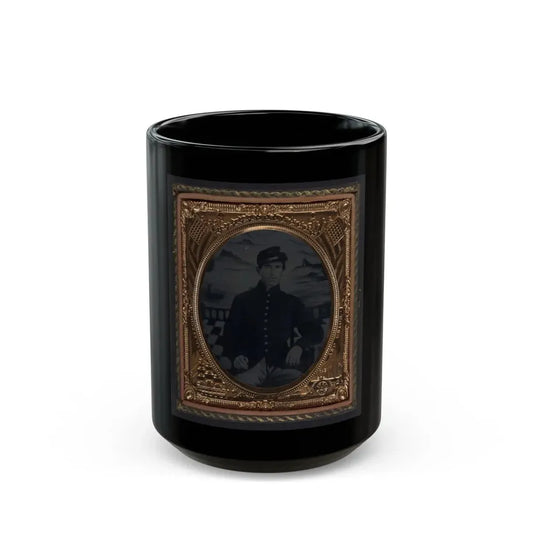 Unidentified Soldier In Union Sack Coat And Forage Cap In Front Painted Backdrop Showing Seascape (U.S. Civil War) Black Coffee Mug 15oz - Go Mug Yourself