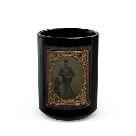 Unidentified Soldier In Union Sack Coat And Forage Cap With Bayonet Scabbard And Bayoneted Musket (U.S. Civil War) Black Coffee Mug-15oz-Go Mug Yourself