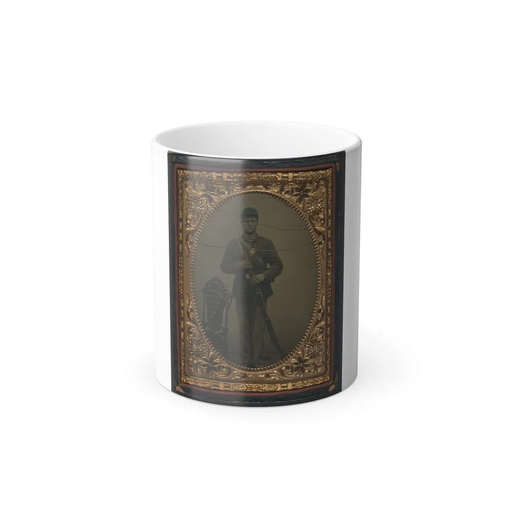 Unidentified Soldier in Union Sack Coat and Forage Cap With Bayonet Scabbard and Bayoneted Musket (U.S. Civil War) Color Changing Coffee Mug 11oz-11oz-Go Mug Yourself