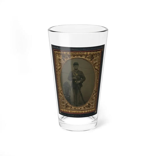 Unidentified Soldier In Union Sack Coat And Forage Cap With Bayonet Scabbard And Bayoneted Musket (U.S. Civil War) Pint Glass 16oz 16oz - Go Mug Yourself