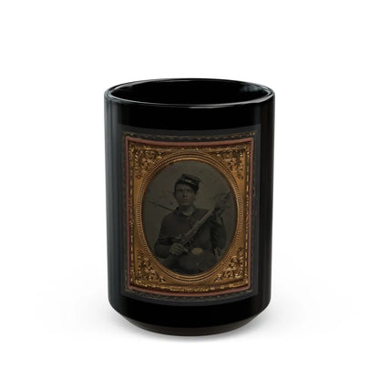 Unidentified Soldier In Union Sack Coat And Forage Cap With Musket And Scabbard (U.S. Civil War) Black Coffee Mug-15oz-Go Mug Yourself