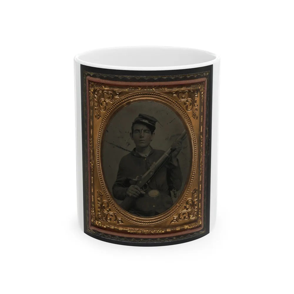 Unidentified Soldier In Union Sack Coat And Forage Cap With Musket And Scabbard (U.S. Civil War) White Coffee Mug-11oz-Go Mug Yourself