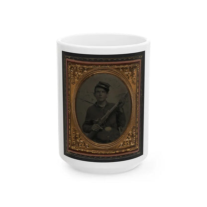 Unidentified Soldier In Union Sack Coat And Forage Cap With Musket And Scabbard (U.S. Civil War) White Coffee Mug-15oz-Go Mug Yourself