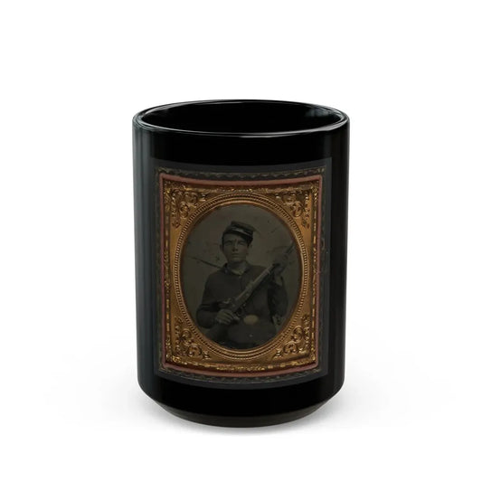 Unidentified Soldier In Union Sack Coat And Forage Cap With Musket And Scabbard (U.S. Civil War) Black Coffee Mug 15oz - Go Mug Yourself