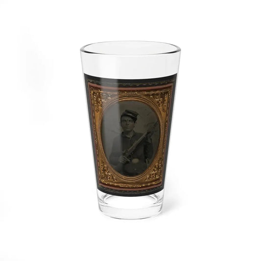 Unidentified Soldier In Union Sack Coat And Forage Cap With Musket And Scabbard (U.S. Civil War) Pint Glass 16oz 16oz - Go Mug Yourself
