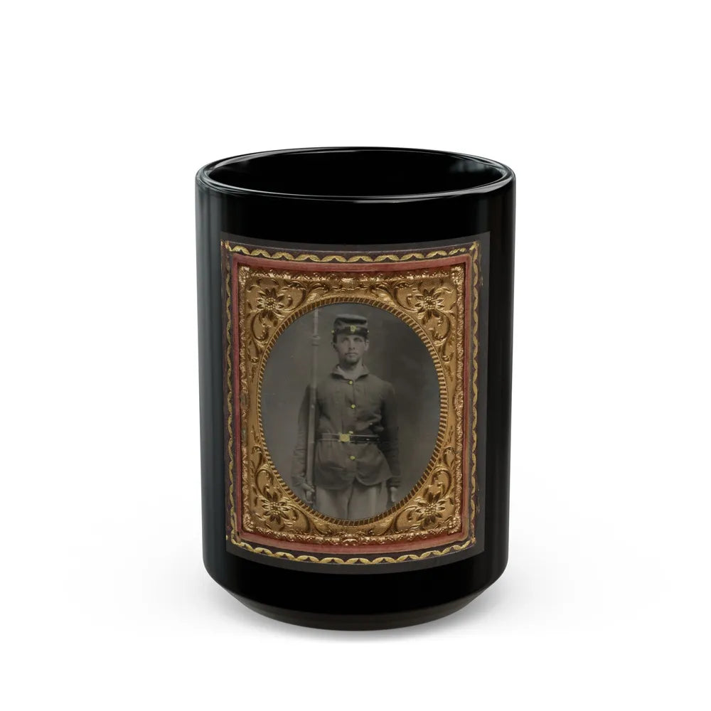 Unidentified Soldier In Union Sack Coat And Forage Cap With Musket (U.S. Civil War) Black Coffee Mug-15oz-Go Mug Yourself