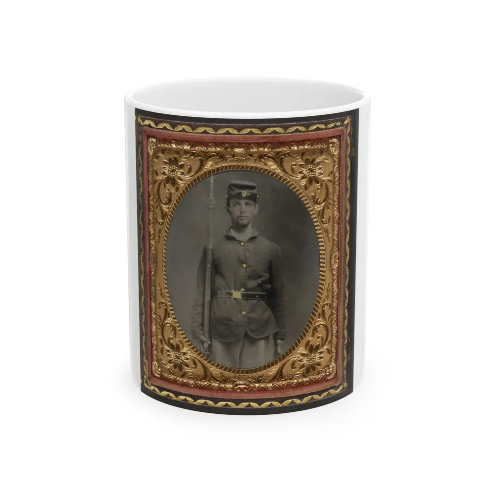 Unidentified Soldier In Union Sack Coat And Forage Cap With Musket (U.S. Civil War) White Coffee Mug-11oz-Go Mug Yourself