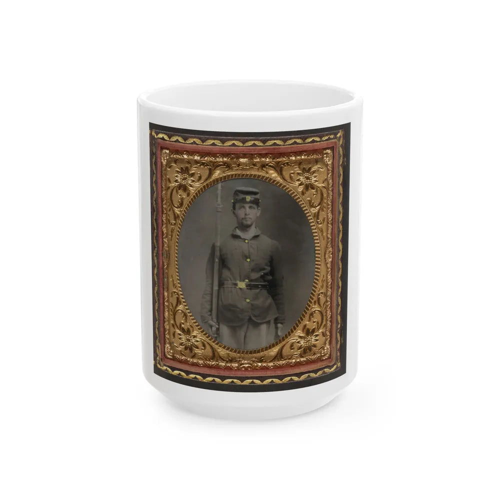 Unidentified Soldier In Union Sack Coat And Forage Cap With Musket (U.S. Civil War) White Coffee Mug-15oz-Go Mug Yourself