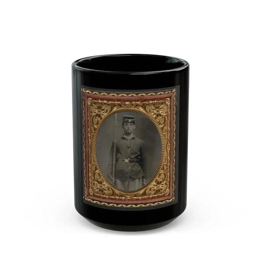Unidentified Soldier In Union Sack Coat And Forage Cap With Musket (U.S. Civil War) Black Coffee Mug 15oz - Go Mug Yourself