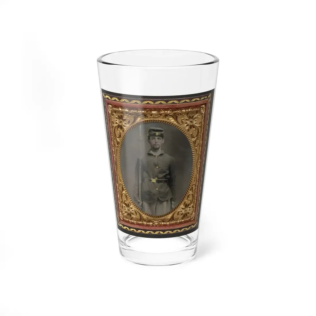Unidentified Soldier In Union Sack Coat And Forage Cap With Musket (U.S. Civil War) Pint Glass 16oz 16oz - Go Mug Yourself