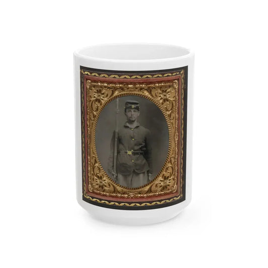 Unidentified Soldier In Union Sack Coat And Forage Cap With Musket (U.S. Civil War) White Coffee Mug 15oz - Go Mug Yourself