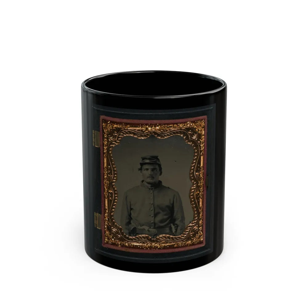 Unidentified Soldier In Union Sack Coat And Forage Cap With Revolver In Belt (U.S. Civil War) Black Coffee Mug-11oz-Go Mug Yourself