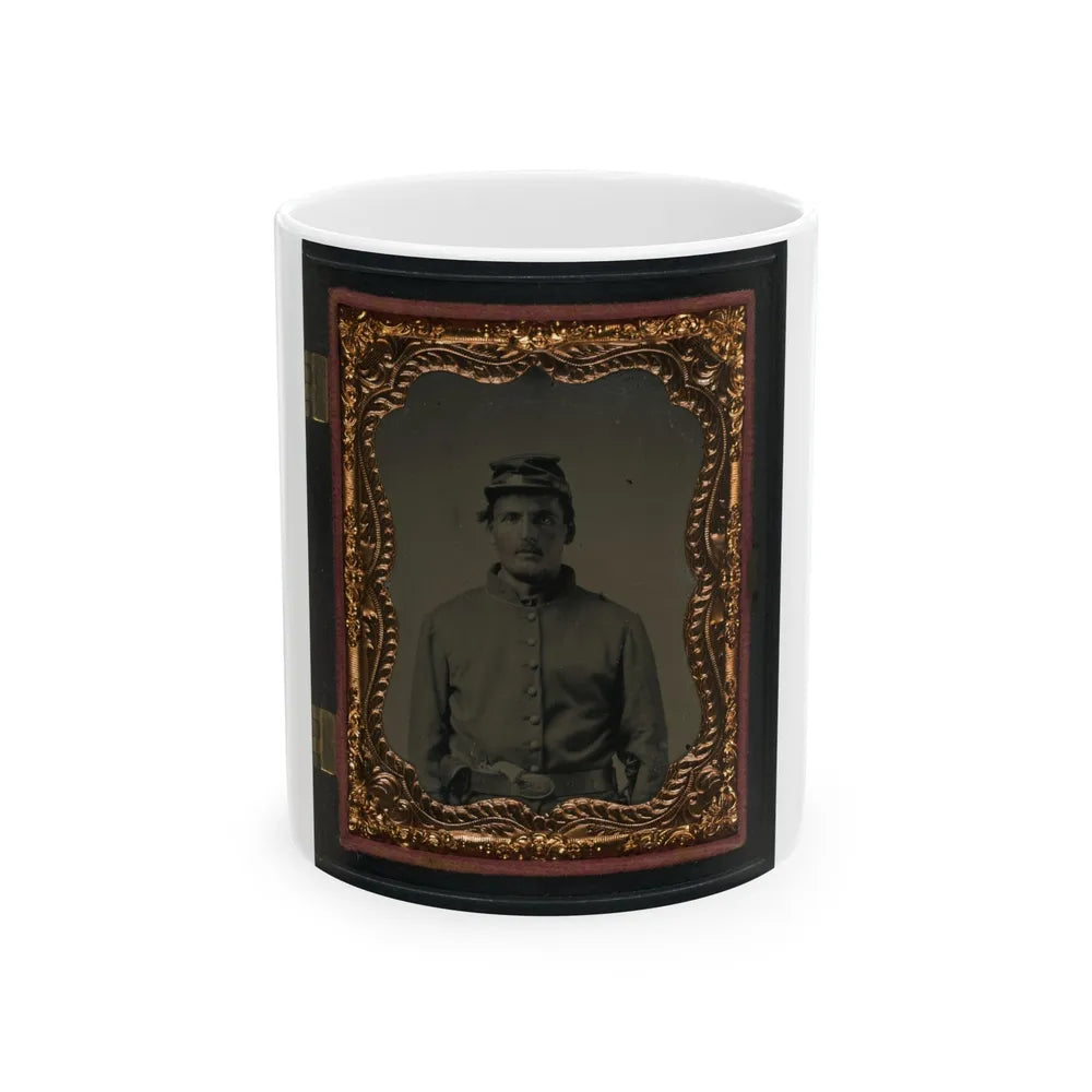 Unidentified Soldier In Union Sack Coat And Forage Cap With Revolver In Belt (U.S. Civil War) White Coffee Mug-11oz-Go Mug Yourself