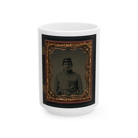 Unidentified Soldier In Union Sack Coat And Forage Cap With Revolver In Belt (U.S. Civil War) White Coffee Mug-15oz-Go Mug Yourself