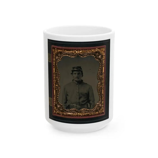 Unidentified Soldier In Union Sack Coat And Forage Cap With Revolver In Belt (U.S. Civil War) White Coffee Mug 15oz - Go Mug Yourself