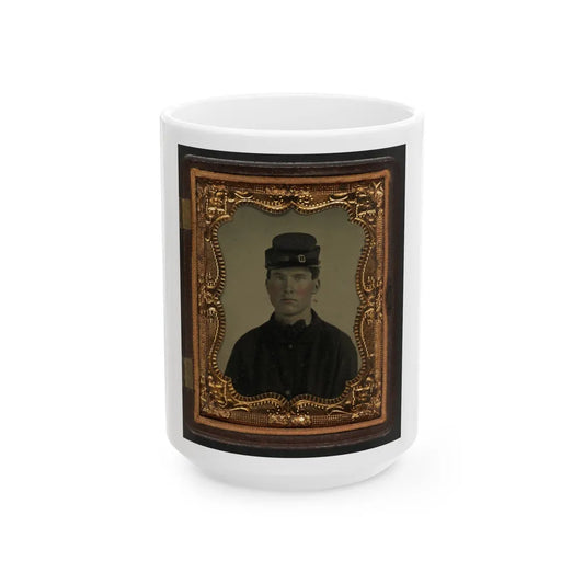 Unidentified Soldier In Union Sack Coat And Forage Cap(2) (U.S. Civil War) White Coffee Mug-15oz-Go Mug Yourself