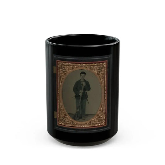 Unidentified Soldier In Union Sack Coat And Forage Hat With Cartridge Pouch, Bayonet Scabbard, And Musket (U.S. Civil War) Black Coffee Mug 15oz - Go Mug Yourself