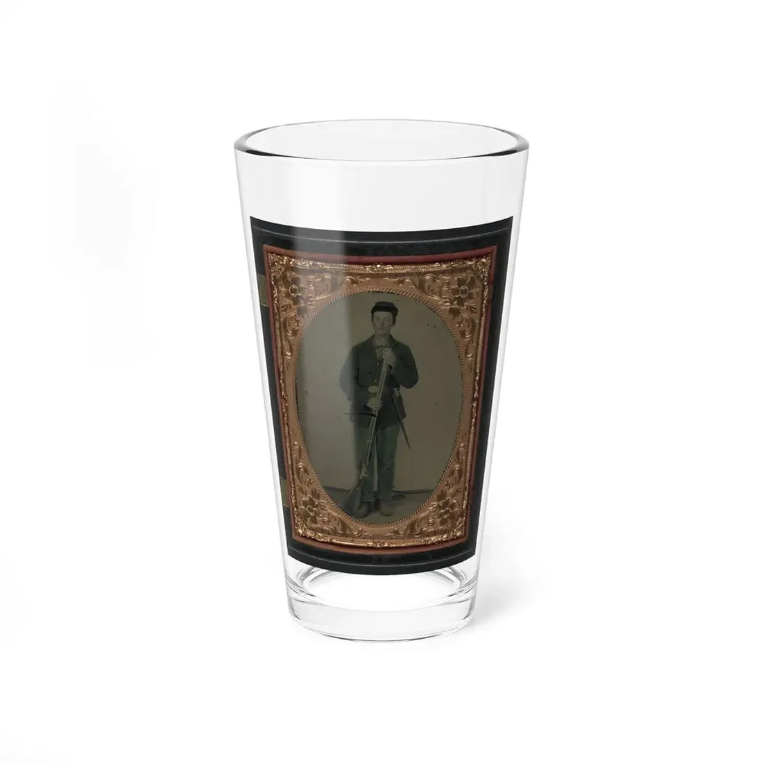 Unidentified Soldier In Union Sack Coat And Forage Hat With Cartridge Pouch, Bayonet Scabbard, And Musket (U.S. Civil War) Pint Glass 16oz 16oz - Go Mug Yourself