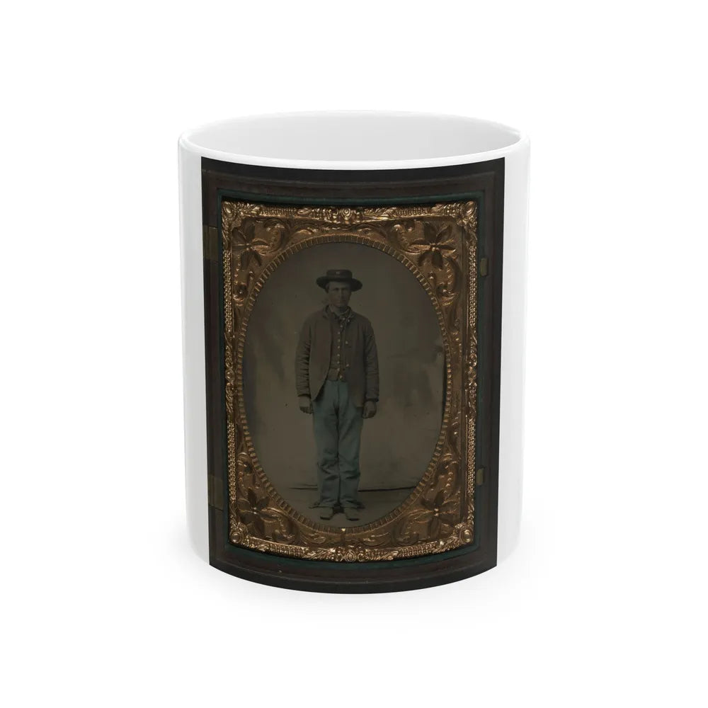 Unidentified Soldier In Union Sack Coat And Slouch Hat (U.S. Civil War) White Coffee Mug-11oz-Go Mug Yourself