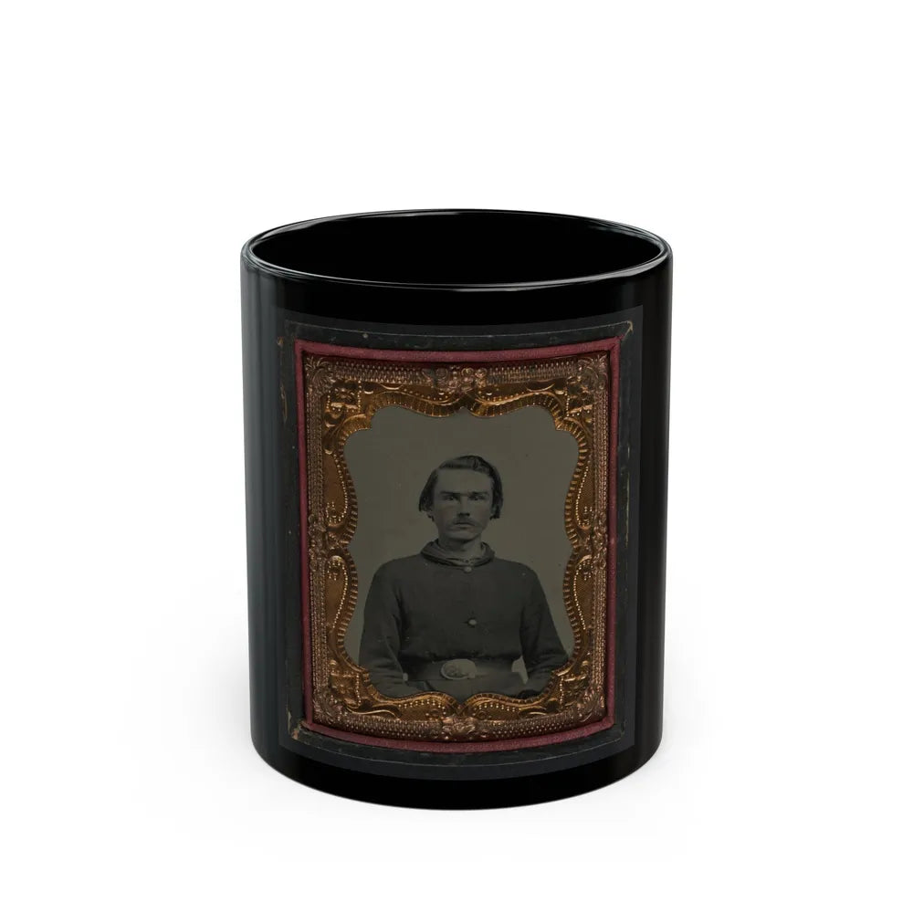 Unidentified Soldier In Union Sack Coat And U.S. Belt Buckle (U.S. Civil War) Black Coffee Mug-11oz-Go Mug Yourself