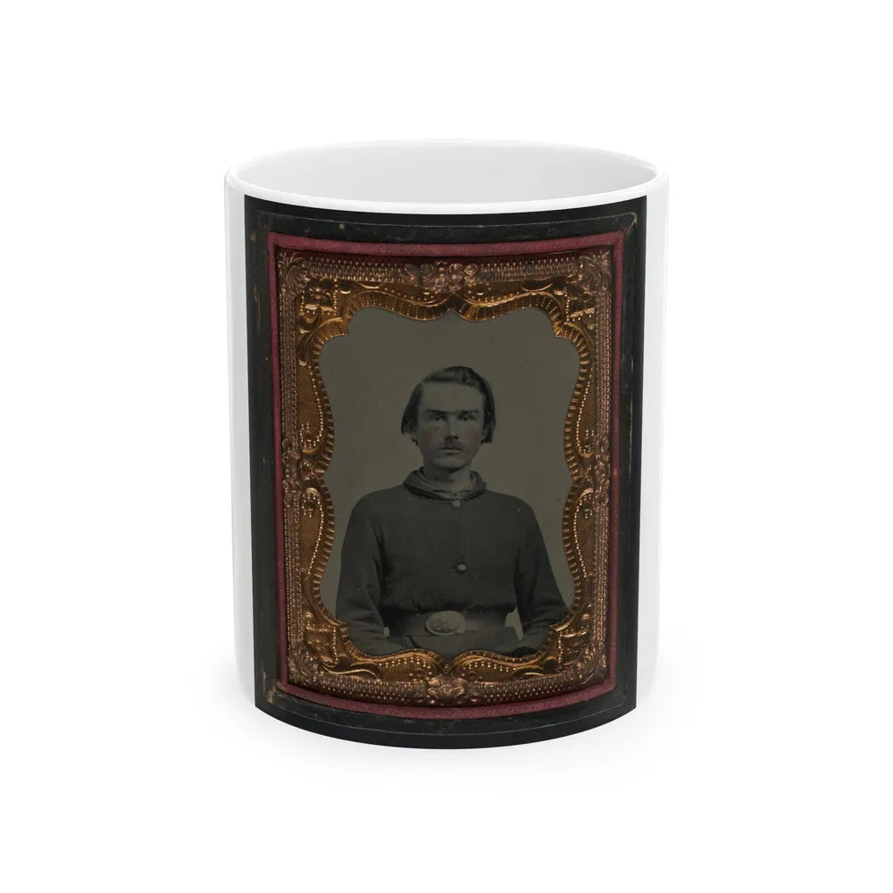 Unidentified Soldier In Union Sack Coat And U.S. Belt Buckle (U.S. Civil War) White Coffee Mug-11oz-Go Mug Yourself