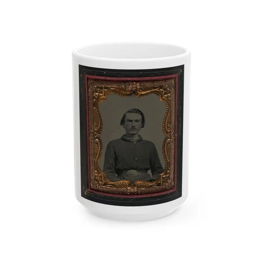 Unidentified Soldier In Union Sack Coat And U.S. Belt Buckle (U.S. Civil War) White Coffee Mug-15oz-Go Mug Yourself