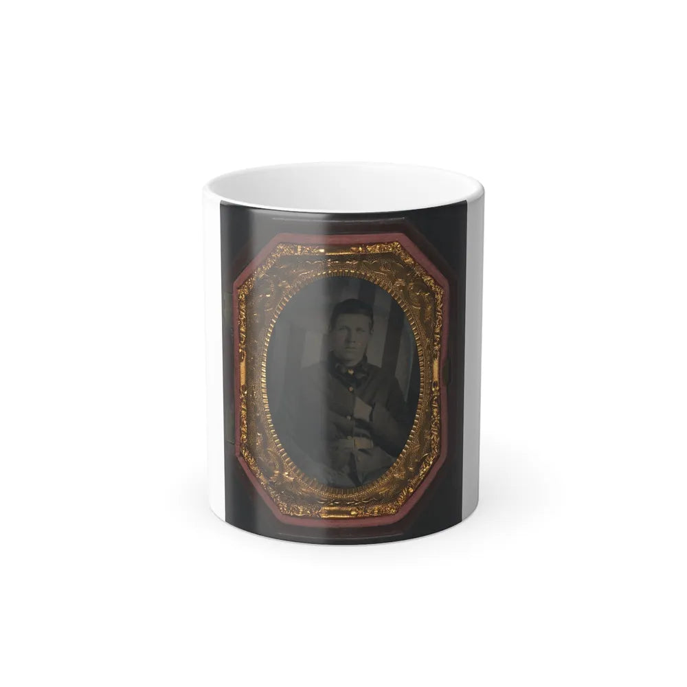 Unidentified Soldier in Union Sack Coat in Front of American Flag Backdrop (U.S. Civil War) Color Changing Coffee Mug 11oz-11oz-Go Mug Yourself