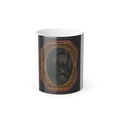 Unidentified Soldier in Union Sack Coat in Front of American Flag Backdrop (U.S. Civil War) Color Changing Coffee Mug 11oz-11oz-Go Mug Yourself