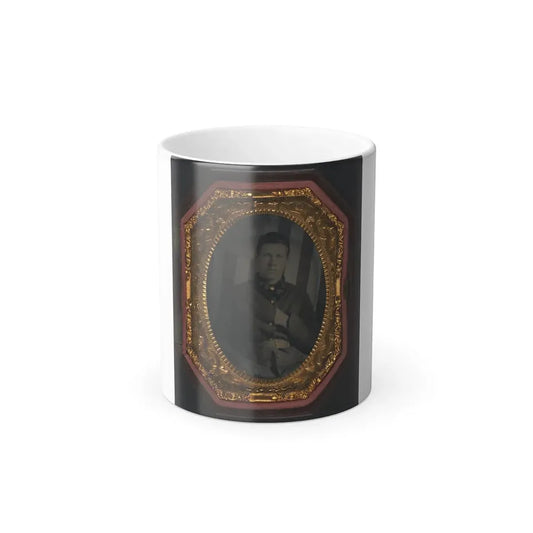 Unidentified Soldier in Union Sack Coat in Front of American Flag Backdrop (U.S. Civil War) Color Changing Coffee Mug 11oz Default Title 11oz - Go Mug Yourself