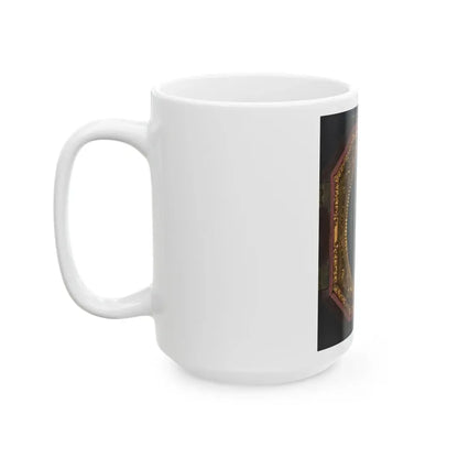 Unidentified Soldier In Union Sack Coat In Front Of American Flag Backdrop (U.S. Civil War) White Coffee Mug - Go Mug Yourself