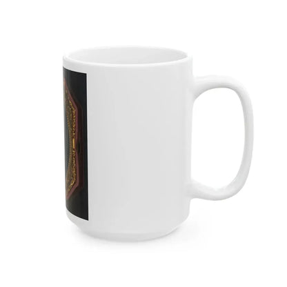 Unidentified Soldier In Union Sack Coat In Front Of American Flag Backdrop (U.S. Civil War) White Coffee Mug - Go Mug Yourself