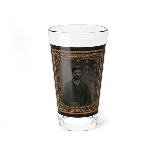 Unidentified Soldier In Union Sack Coat In Front Of American Flag (U.S. Civil War) Pint Glass 16oz-16oz-Go Mug Yourself