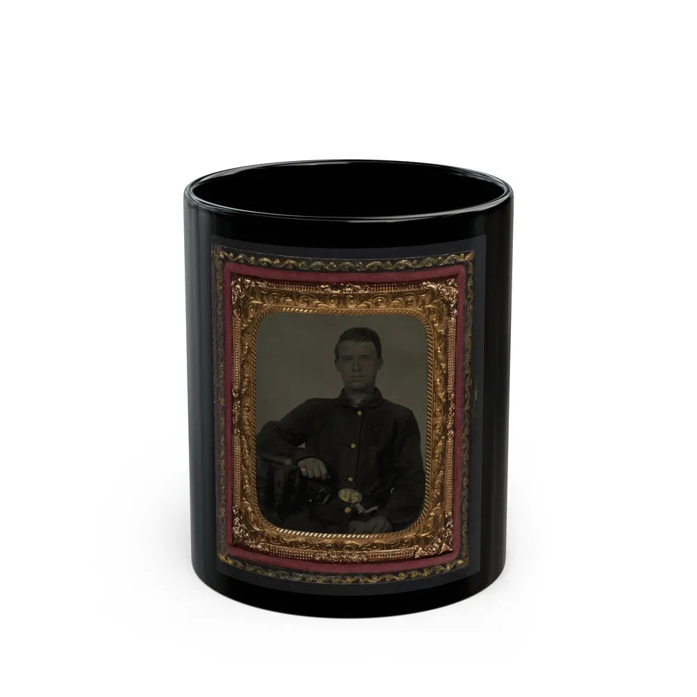 Unidentified Soldier In Union Sack Coat With Holstered Bayonet (U.S. Civil War) Black Coffee Mug-11oz-Go Mug Yourself