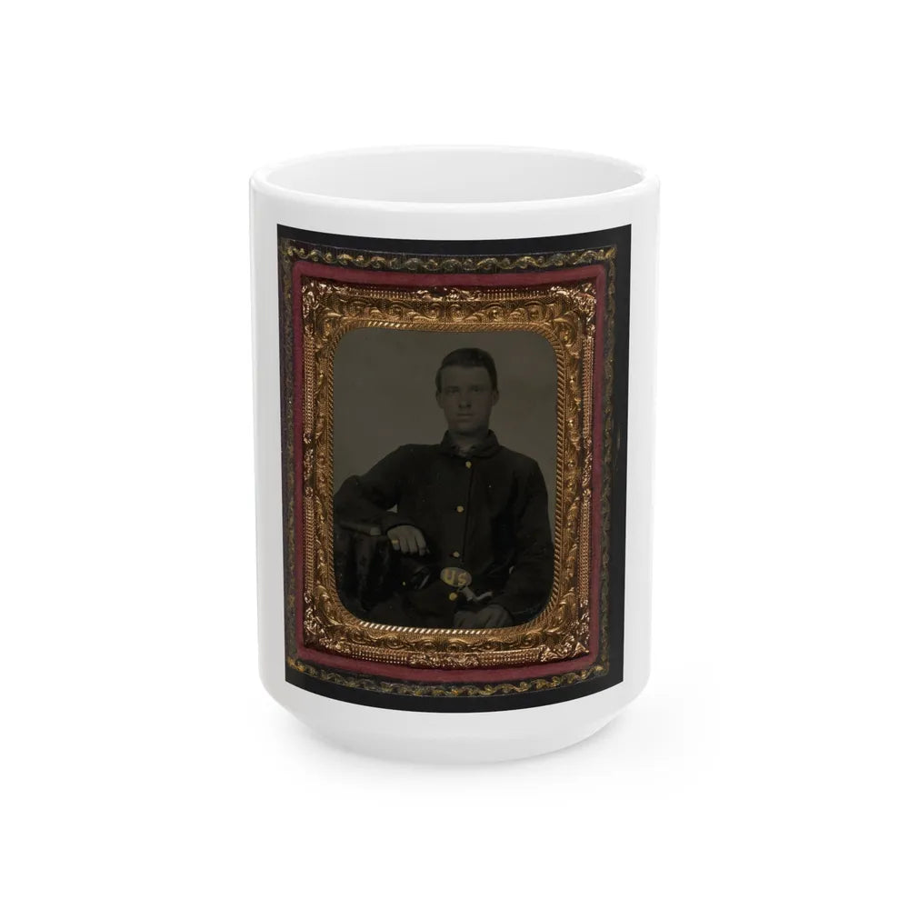 Unidentified Soldier In Union Sack Coat With Holstered Bayonet (U.S. Civil War) White Coffee Mug-15oz-Go Mug Yourself