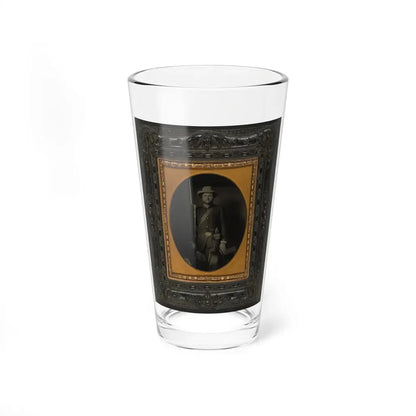 Unidentified Soldier In Union Sack Coat With Holstered Revolver And Bayoneted Musket (U.S. Civil War) Pint Glass 16oz 16oz - Go Mug Yourself