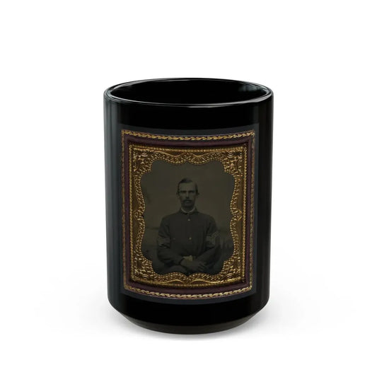 Unidentified Soldier In Union Sergeant's Uniform In Front Of Painted Backdrop Showing Landscape (U.S. Civil War) Black Coffee Mug 15oz - Go Mug Yourself