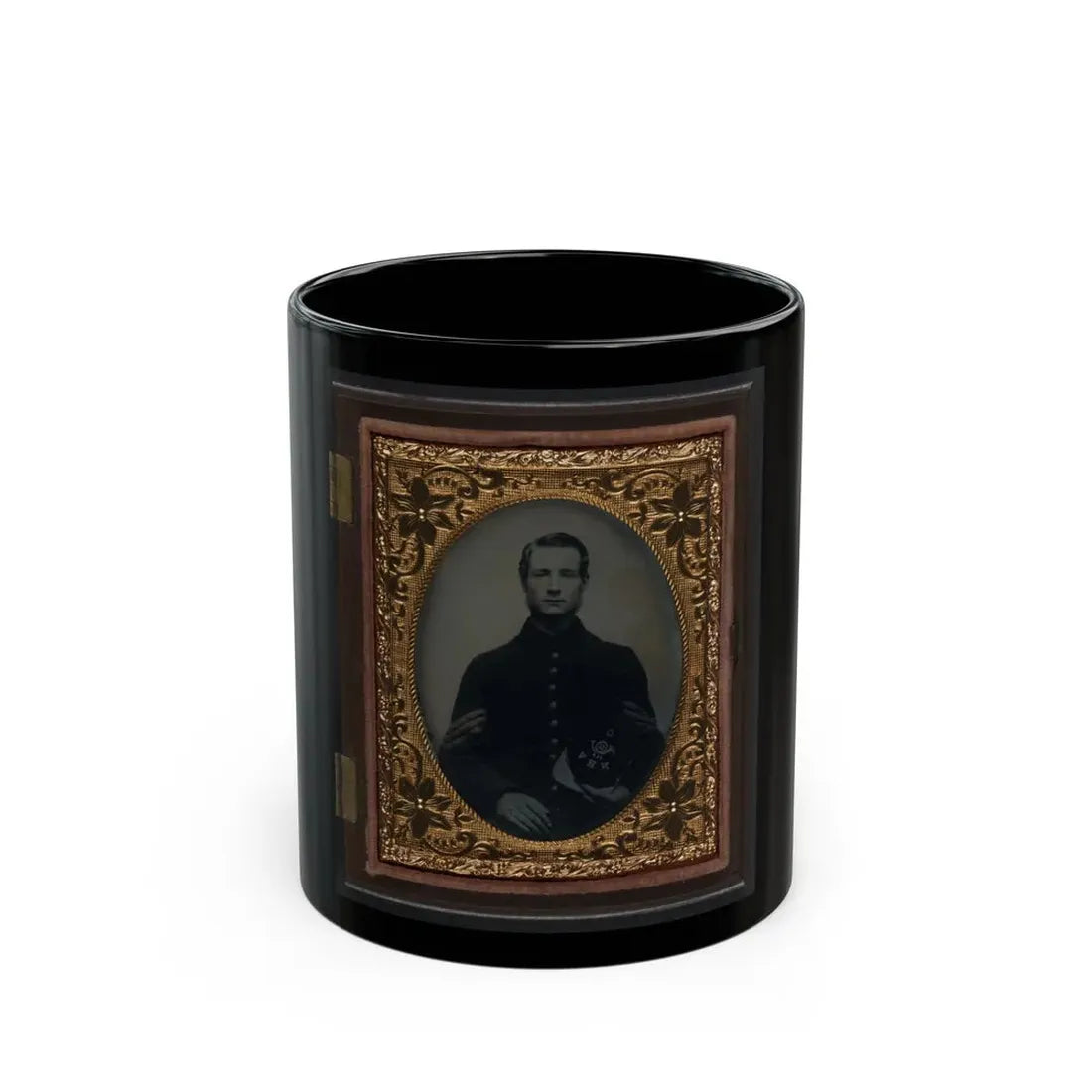 Unidentified Soldier In Union Sergeant's Uniform With Company C, 13th New Hampshire Infantry Regiment Kepi (U.S. Civil War) Black Coffee Mug 11oz - Go Mug Yourself