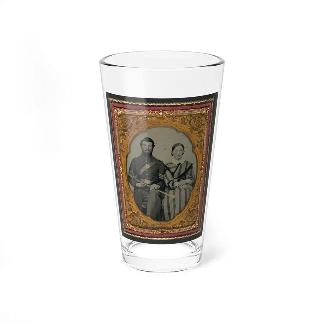 Unidentified Soldier In Union Sergeant's Uniform With Model 1840 Non-Commissioned Officer's Sword Next To Unidentified Woman (U.S. Civil War) Pint Glass 16oz 16oz - Go Mug Yourself