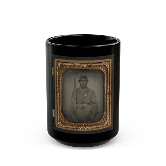 Unidentified Soldier In Union Sergeant's Uniform With Musket And Sword (U.S. Civil War) Black Coffee Mug 15oz - Go Mug Yourself