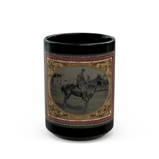 Unidentified Soldier In Union Sergeant's Uniform With Sword Seated On A Horse (U.S. Civil War) Black Coffee Mug 15oz - Go Mug Yourself
