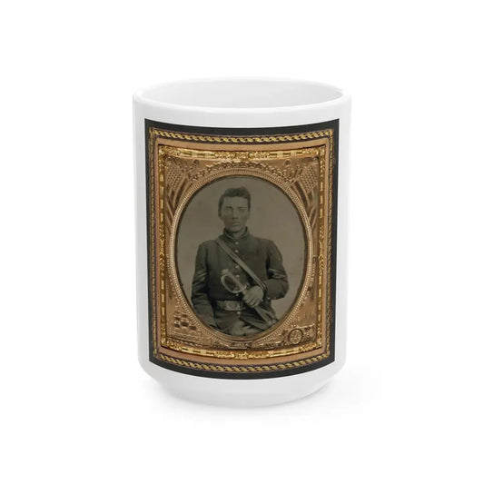 Unidentified Soldier In Union Sergeant's Uniform With U.S. Model 1850 Officer's Sword (U.S. Civil War) White Coffee Mug 15oz - Go Mug Yourself