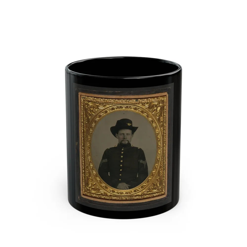 Unidentified Soldier In Union Sergeant Uniform With Hardee Hat With Infantry Insignia And Plume (U.S. Civil War) Black Coffee Mug-11oz-Go Mug Yourself