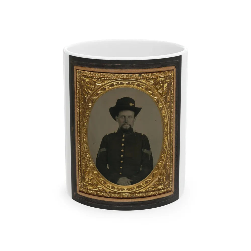 Unidentified Soldier In Union Sergeant Uniform With Hardee Hat With Infantry Insignia And Plume (U.S. Civil War) White Coffee Mug-11oz-Go Mug Yourself