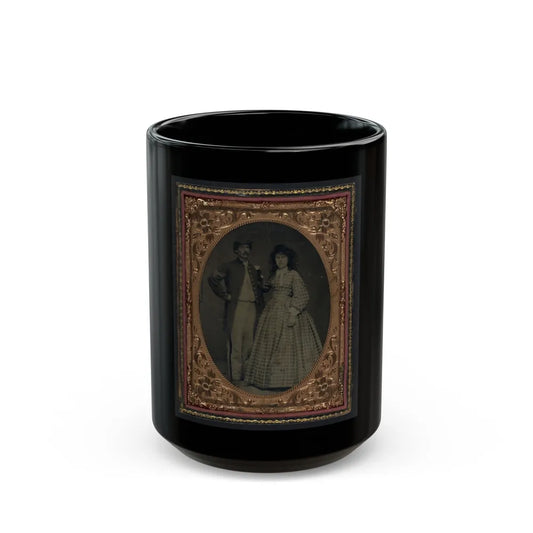 Unidentified Soldier In Union Sergeant's Frock Coat And Forage Cap With Unidentified Woman In Dress And Hat With Veil (U.S. Civil War) Black Coffee Mug-15oz-Go Mug Yourself