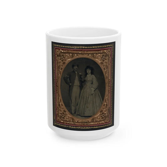 Unidentified Soldier In Union Sergeant's Frock Coat And Forage Cap With Unidentified Woman In Dress And Hat With Veil (U.S. Civil War) White Coffee Mug-15oz-Go Mug Yourself