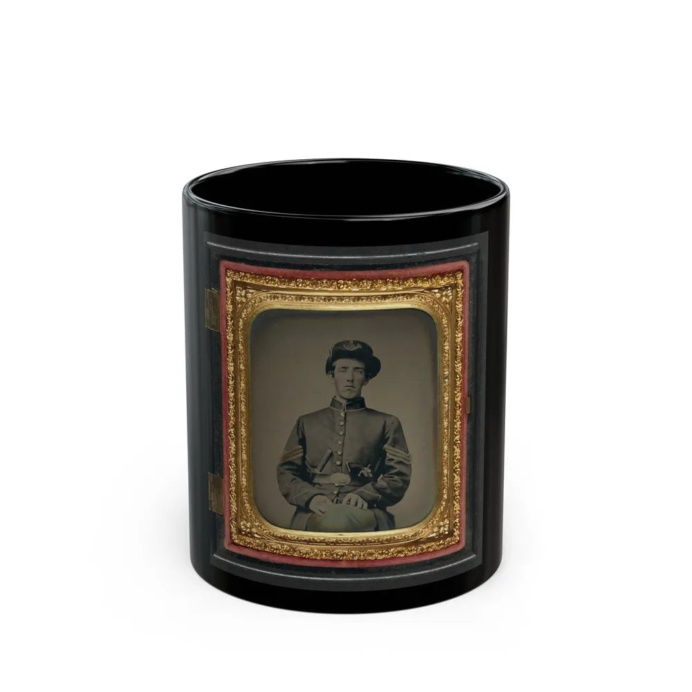 Unidentified Soldier In Union Sergeant's Uniform And Hardee Hat With Revolver And Knife (U.S. Civil War) Black Coffee Mug-11oz-Go Mug Yourself