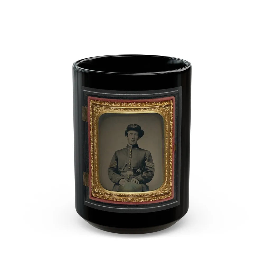 Unidentified Soldier In Union Sergeant's Uniform And Hardee Hat With Revolver And Knife (U.S. Civil War) Black Coffee Mug-15oz-Go Mug Yourself