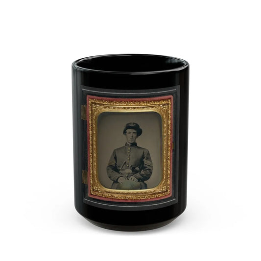 Unidentified Soldier In Union Sergeant's Uniform And Hardee Hat With Revolver And Knife (U.S. Civil War) Black Coffee Mug-15oz-Go Mug Yourself